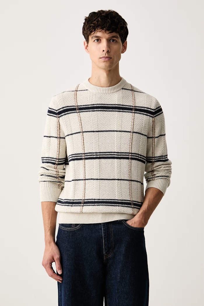 Barbour sweter męski z dodatkiem wełny Fasey beżowy MKN1736
