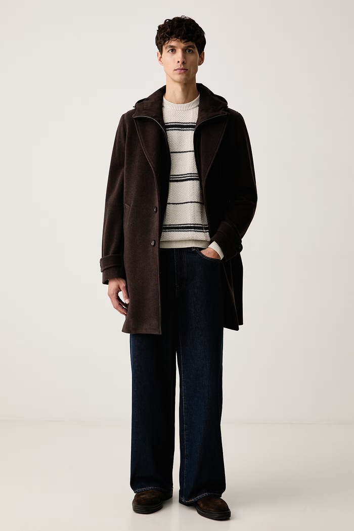 Barbour sweter męski z dodatkiem wełny Fasey MKN1736 beżowy AW26