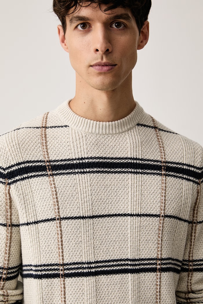 Barbour sweter męski z dodatkiem wełny Fasey beżowy MKN1736