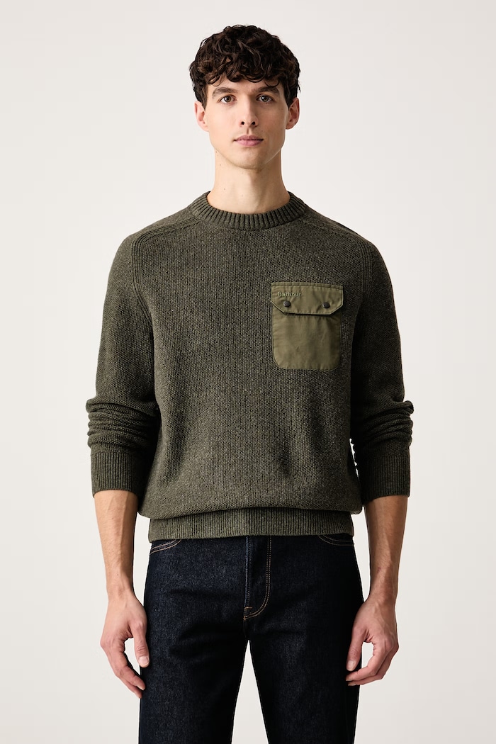 Barbour Sweter męski wełniany Stockham zielony MKN1730