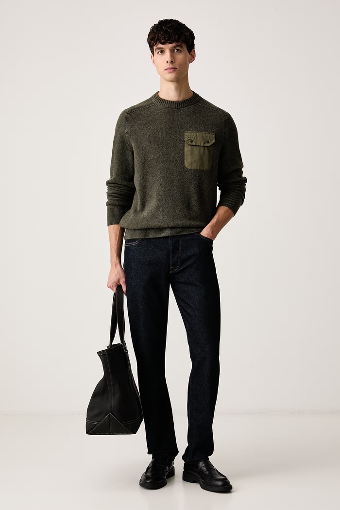 Barbour Sweter męski wełniany Stockham MKN1730 zielony AW26
