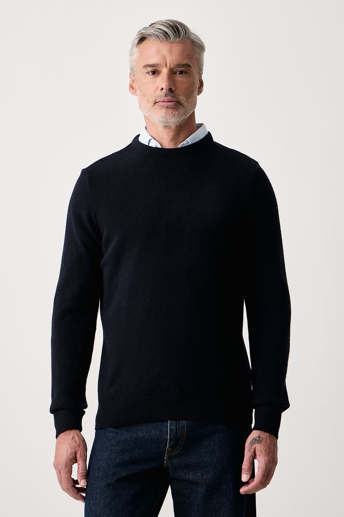 Barbour Sweter męski z wełną Holden granatowy MKN1576