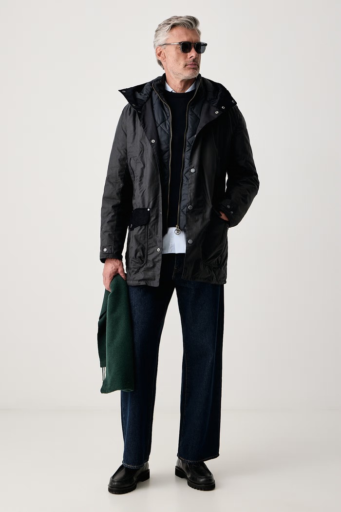 Barbour Sweter męski z wełną Holden MKN1576 granatowy AW26