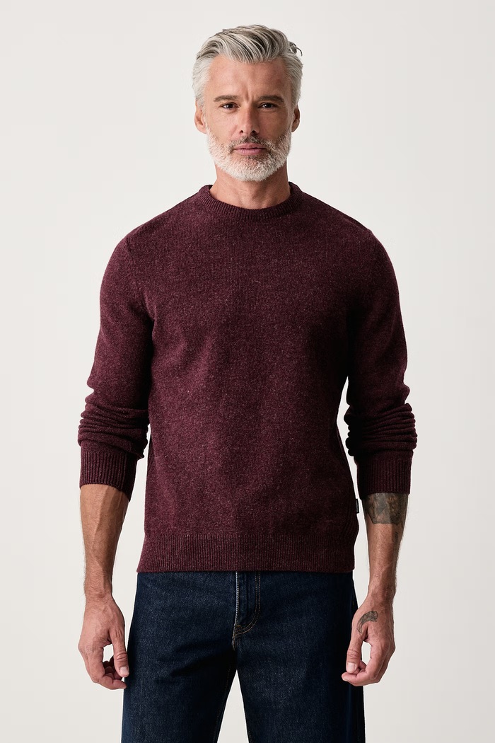 Barbour Sweter męski z wełną Holden bordowy MKN1576