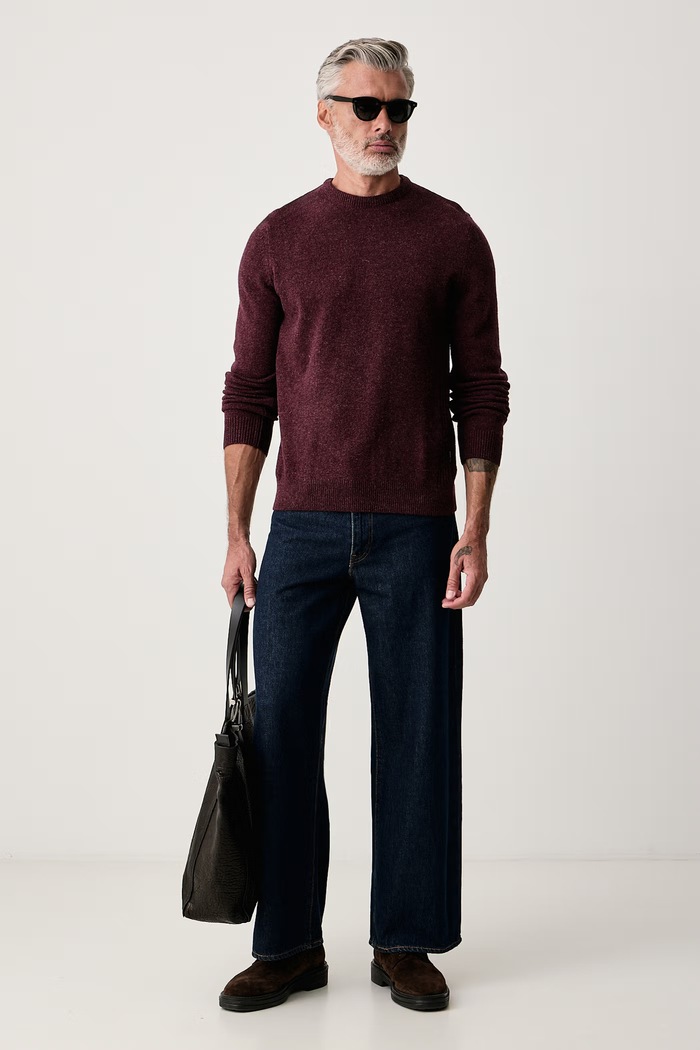 Barbour Sweter męski z wełną Holden MKN1576 bordowy AW26