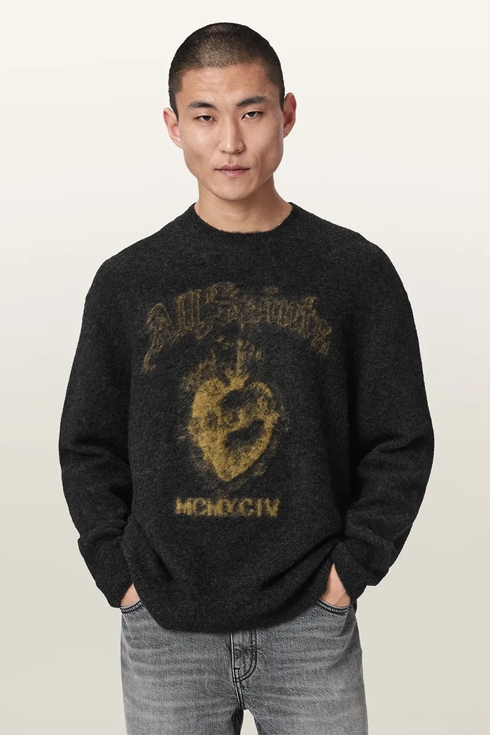 AllSaints Sweter męski z wełną SCARED czarny M024KF