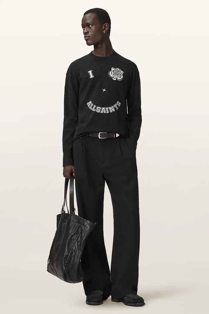 Odzież AllSaints Sweter męski z wełną GRINNER CREW M023KF czarny