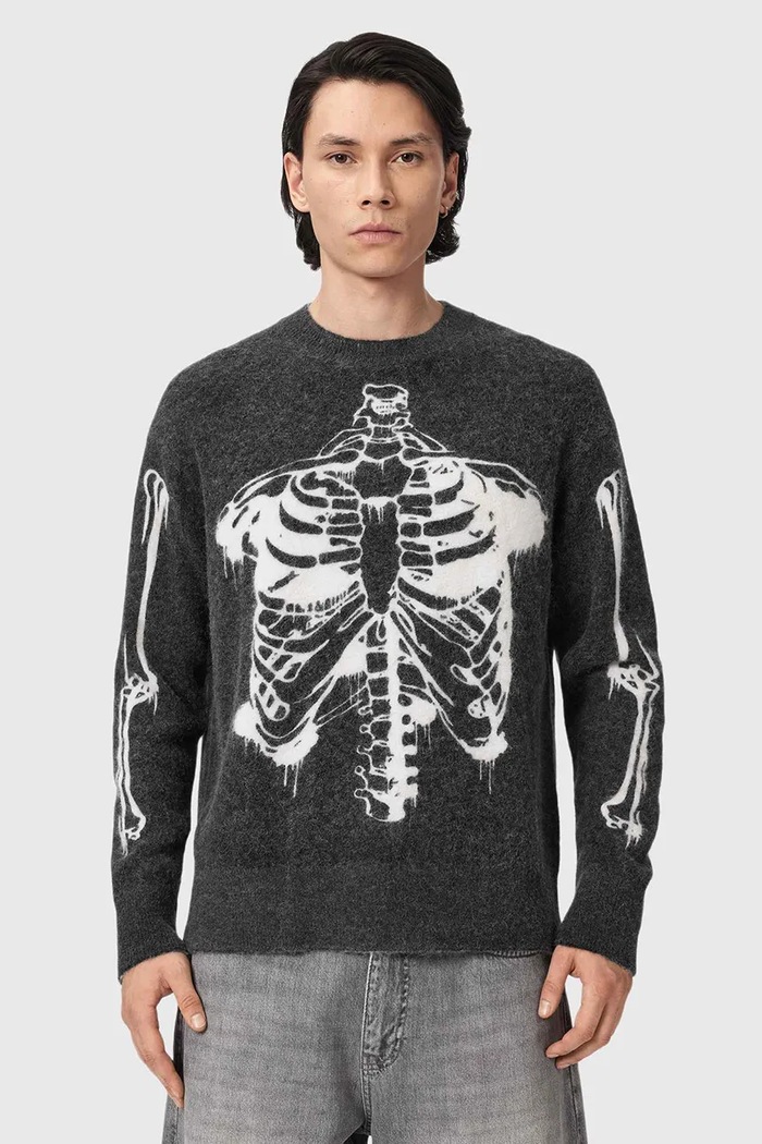 AllSaints Sweter męski z wełną RIBSPILL CREW szary M022KF