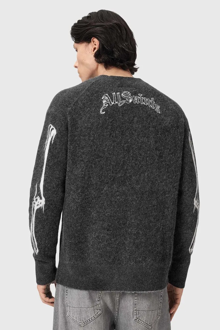 AllSaints Sweter męski z wełną RIBSPILL CREW M022KF szary AW26