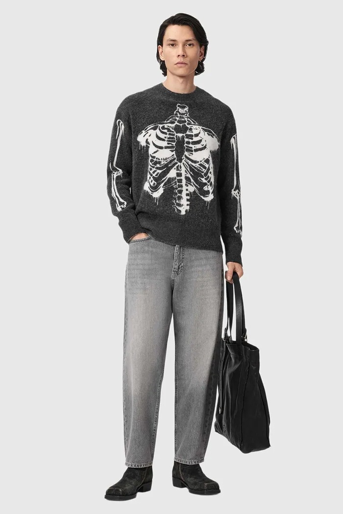 Odzież AllSaints Sweter męski z wełną RIBSPILL CREW M022KF szary