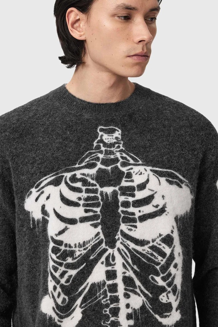 Sweter męski z wełną RIBSPILL CREW AllSaints M022KF szary