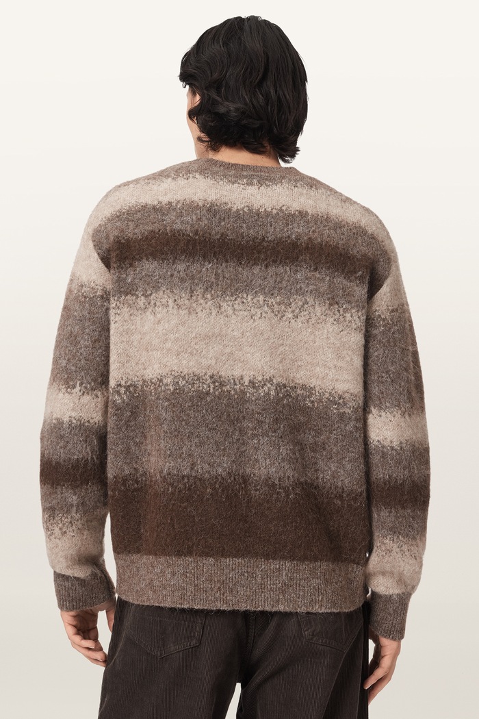 AllSaints Sweter męski z wełną merino KLAIN CREW M012KF brązowy AW26