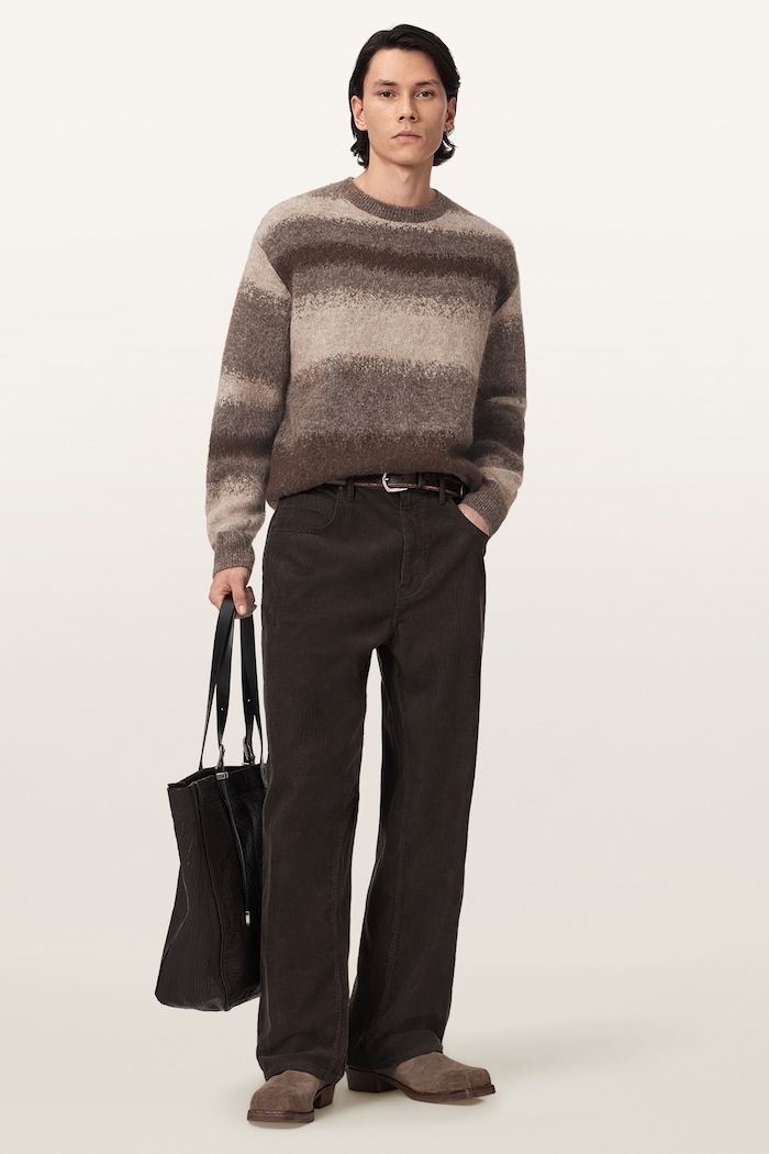 Odzież AllSaints Sweter męski z wełną merino KLAIN CREW M012KF brązowy