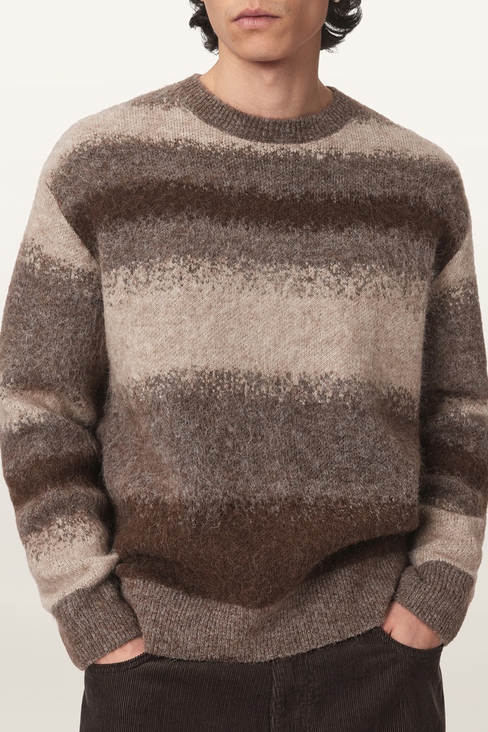 Sweter męski z wełną merino KLAIN CREW AllSaints M012KF brązowy