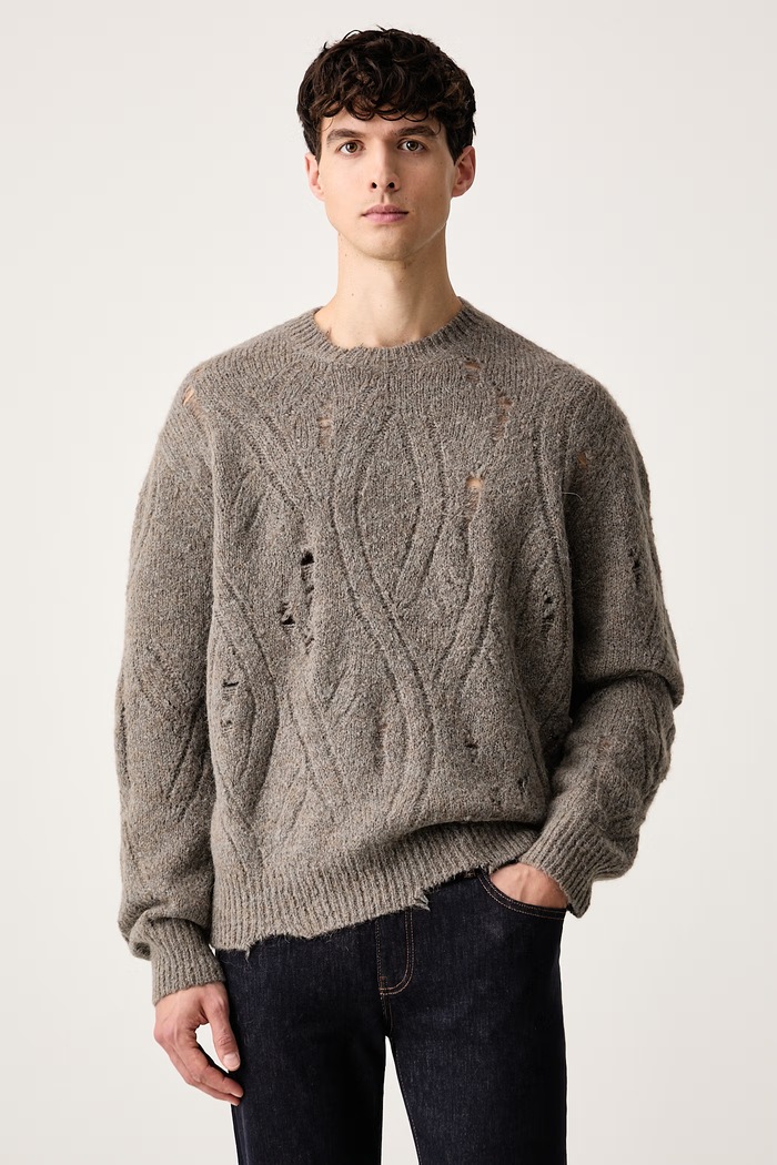 AllSaints Pulover moški z merino volno NIKO rjava M011KF