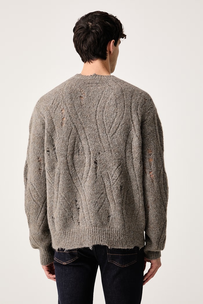 Oblačila AllSaints Pulover moški z merino volno NIKO M011KF rjava