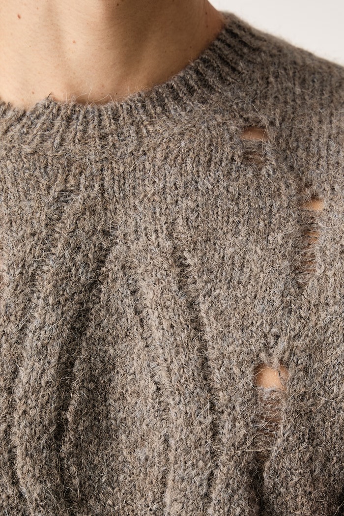 AllSaints Sweter męski z wełną merino NIKO brązowy M011KF