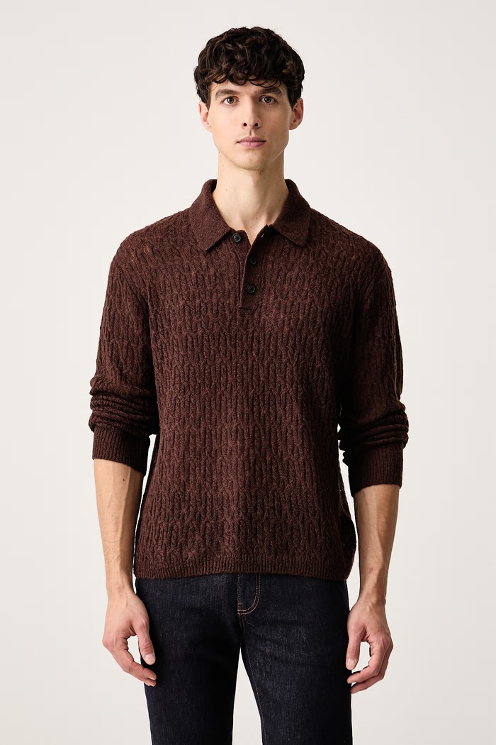 AllSaints Sweter męski z wełną CYCLONE brązowy M010KF