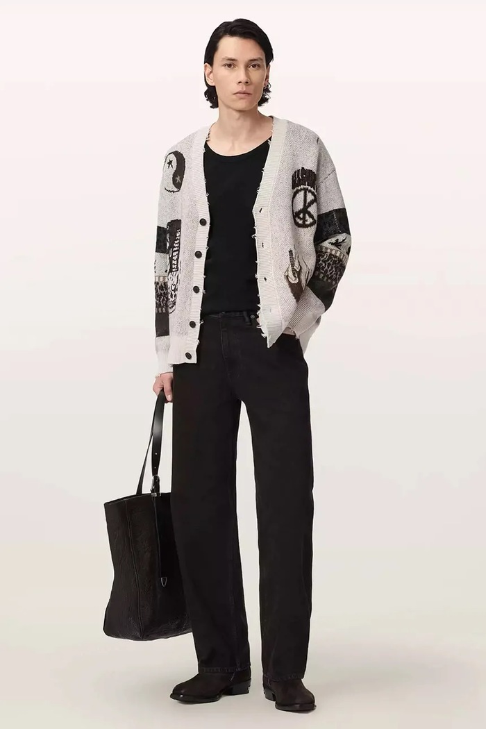 Odzież AllSaints Kardigan męski bawełniany BRAM CARDIGAN M004KF beżowy