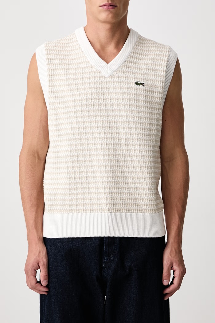 Kamizelka z bawełną męska Lacoste beżowy AH8577.WL6