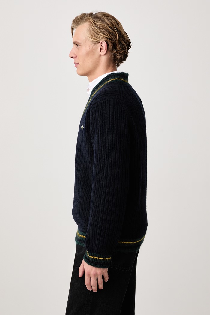 Sweter wełniany męski Lacoste AH8576.TDV granatowy