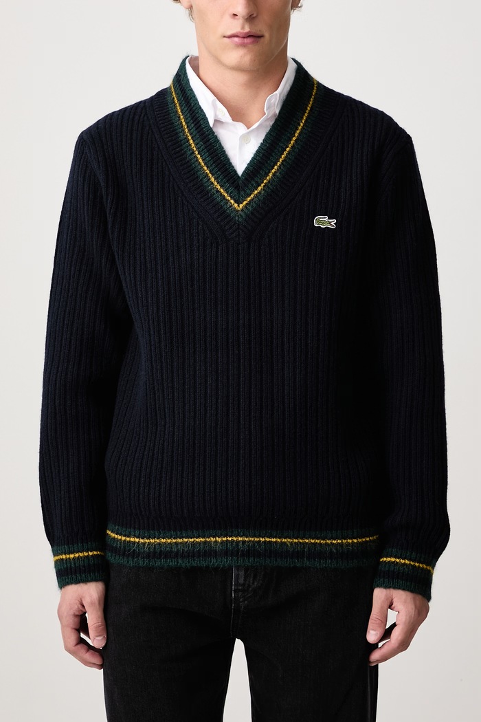 Sweter wełniany męski Lacoste granatowy AH8576.TDV