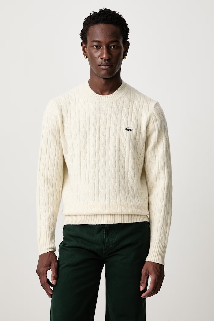 Lacoste Sweter wełniany męski beżowy AH2924.XFJ