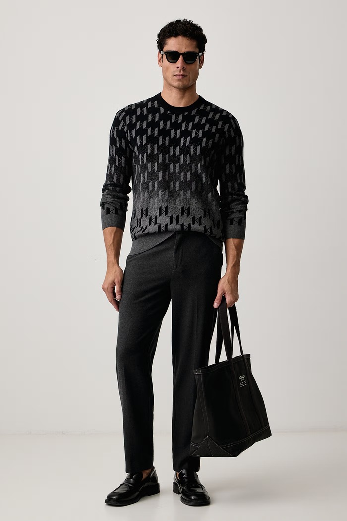 Karl Lagerfeld Sveter pánsky s vlnou 564304.655015 čierna AW26