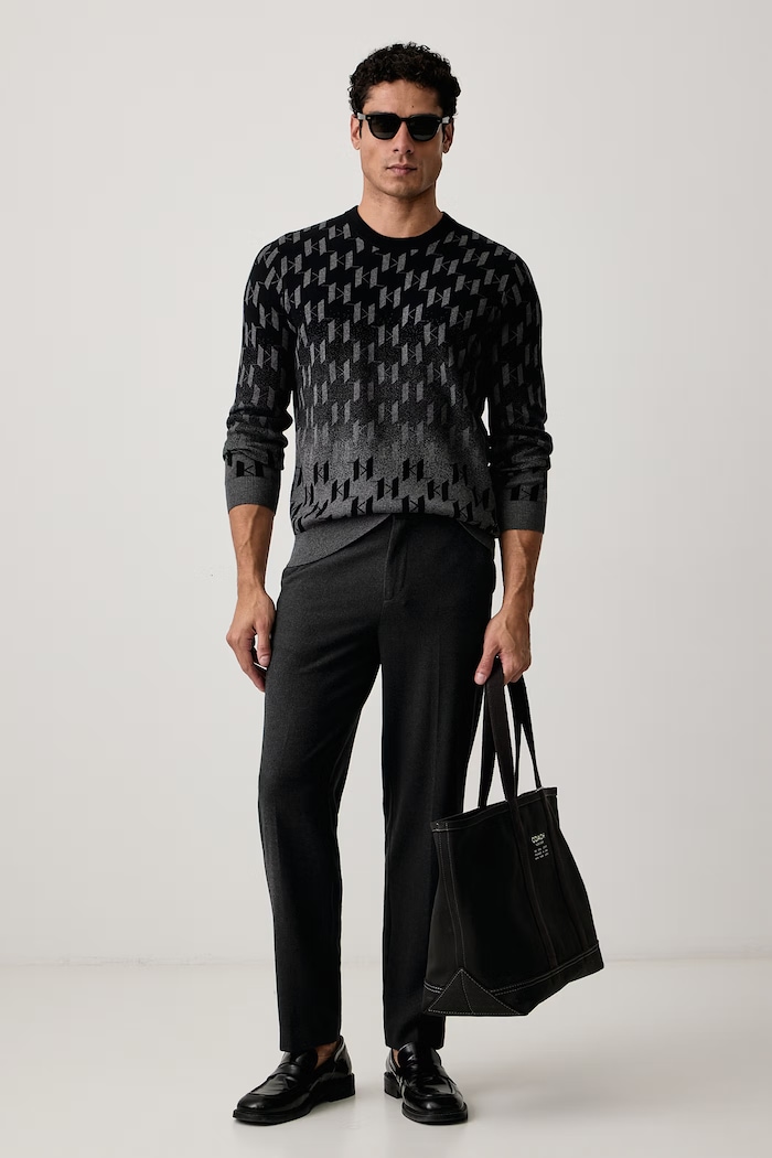 Karl Lagerfeld Sveter pánsky s vlnou 564304.655015 čierna AW26