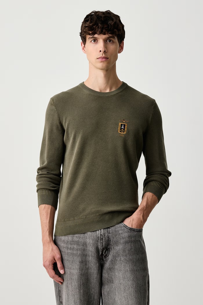 Aeronautica Militare Sweter męski z bawełną zielony MA1667UL00463