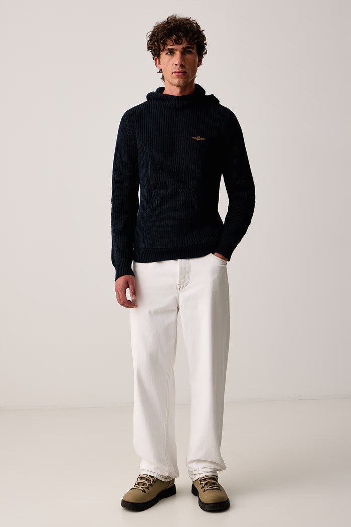 Aeronautica Militare Sweter męski bawełniany MA1665UL00409 granatowy AW26