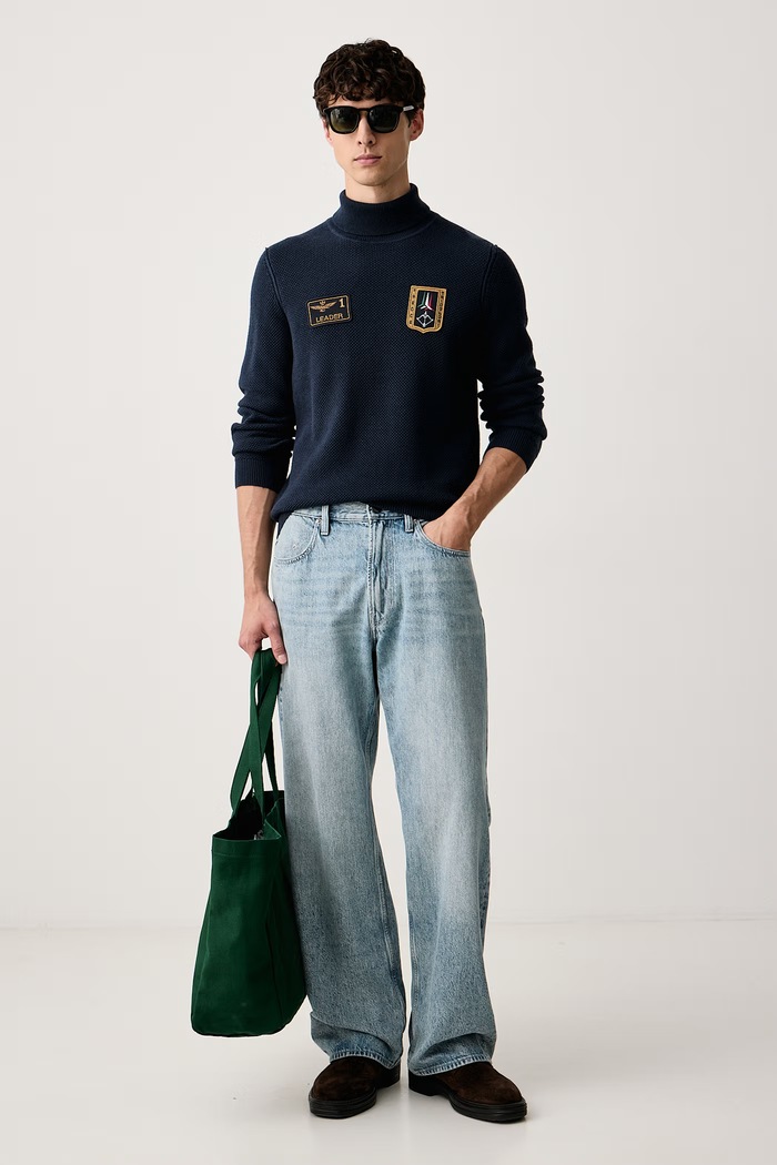Aeronautica Militare Sweter męski z wełną MA1660UL00903 granatowy AW26