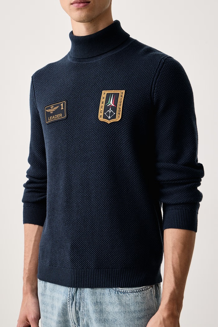 Sweter męski z wełną Aeronautica Militare MA1660UL00903 granatowy