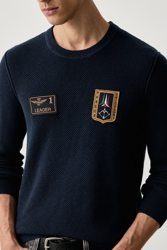 Sweter męski z wełną Aeronautica Militare MA1659UL00903 granatowy