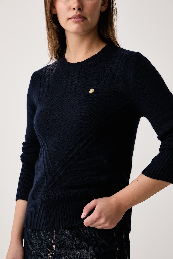 Sweter damski z dodatkiem wełny Aeronautica Militare MA1657DL00945 granatowy