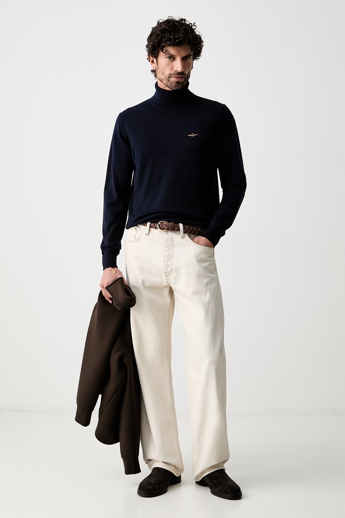 Aeronautica Militare golf męski z wełną MA1644UL00415 granatowy AW26