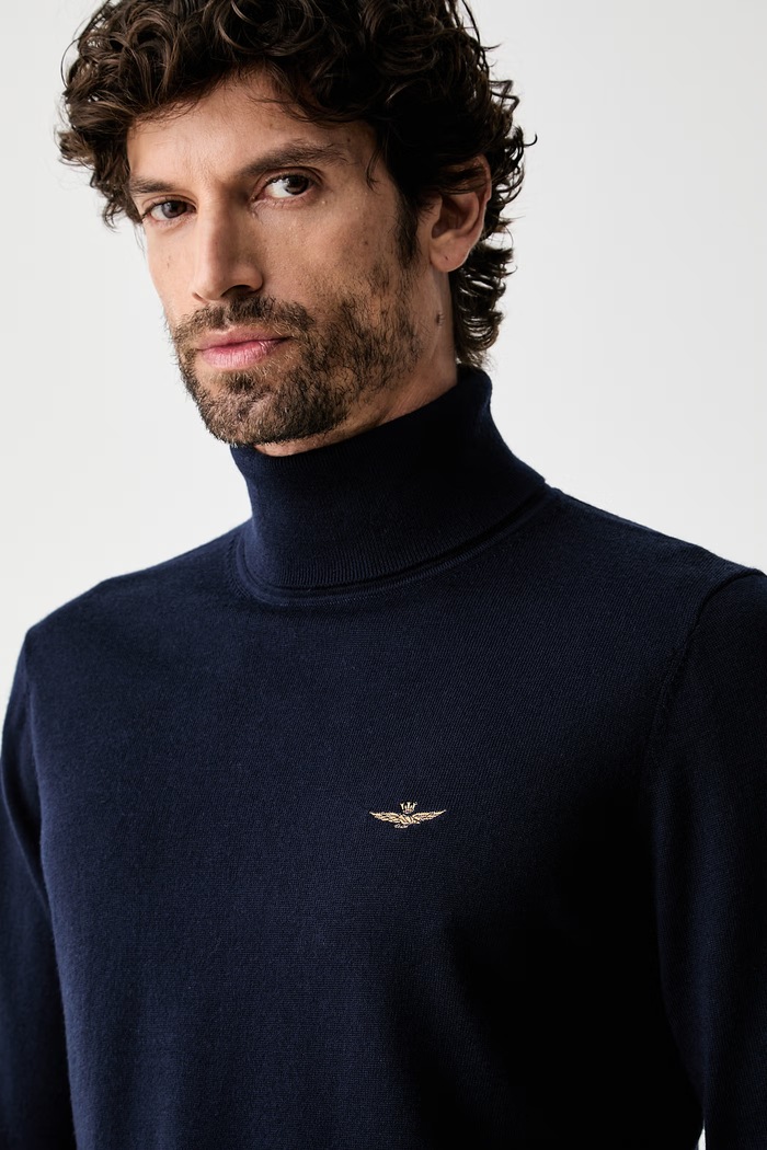 Aeronautica Militare golf męski z wełną granatowy MA1644UL00415