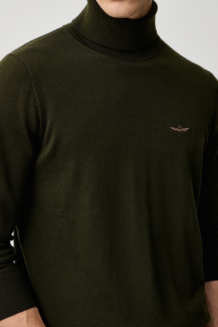 Pulover cu guler înalt pentru bărbați cu lână Aeronautica Militare MA1644UL00415 verde