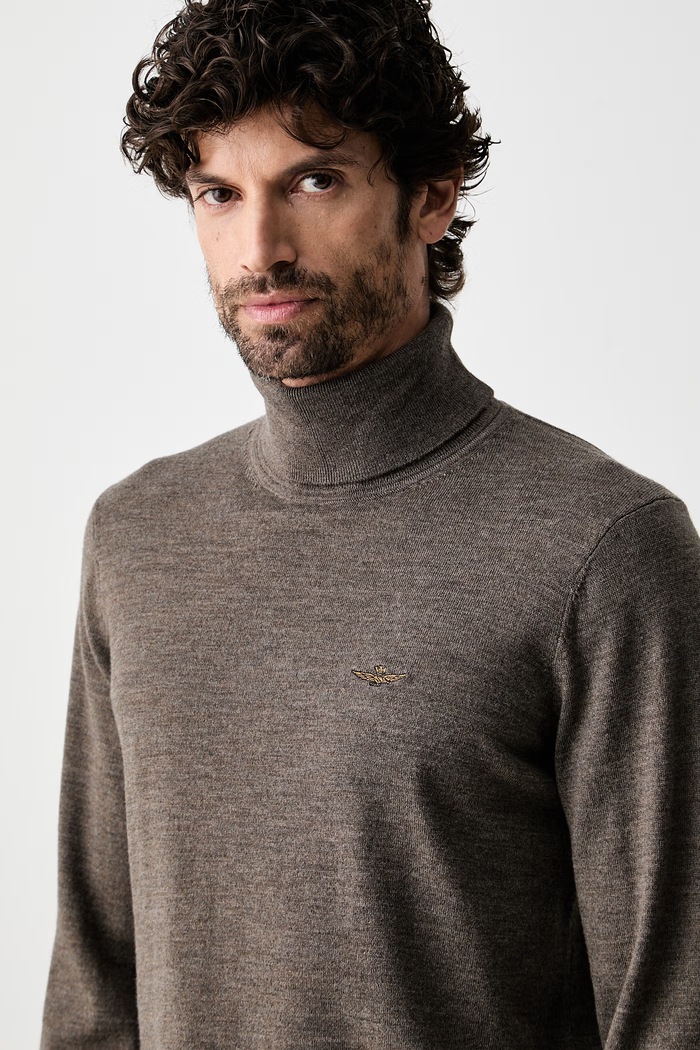 Aeronautica Militare golf męski z wełną brązowy MA1644UL00415