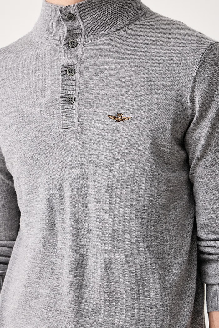 Pulover pentru bărbați din lână Aeronautica Militare MA1643UL00415 gri