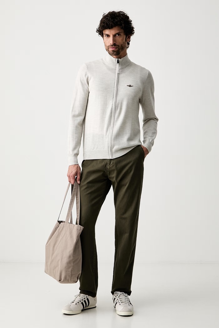 Aeronautica Militare kardigan męski wełniany MA1642UL00415 szary AW26