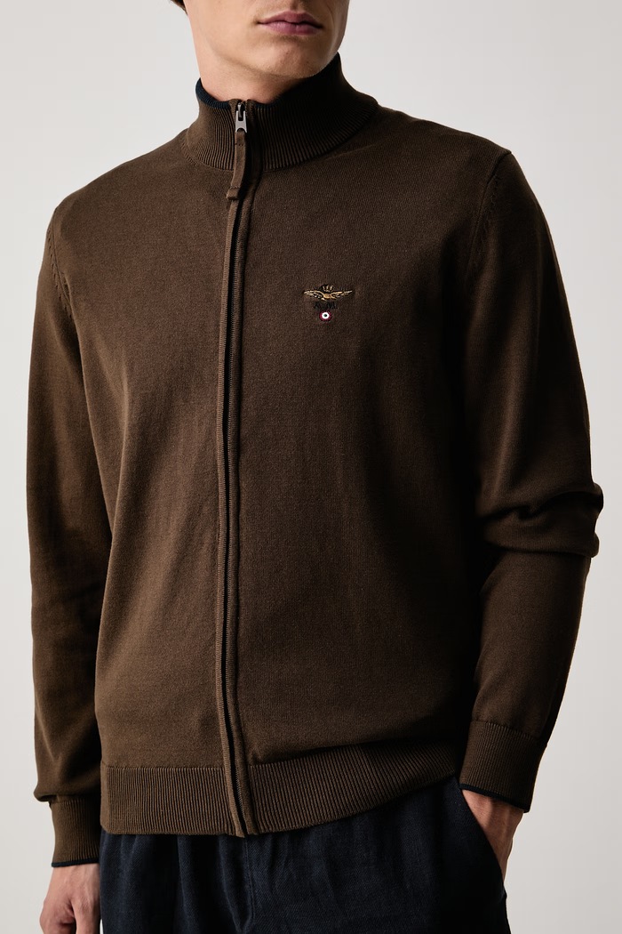 Kardigan męski bawełniany Aeronautica Militare MA1632UL00506 brązowy