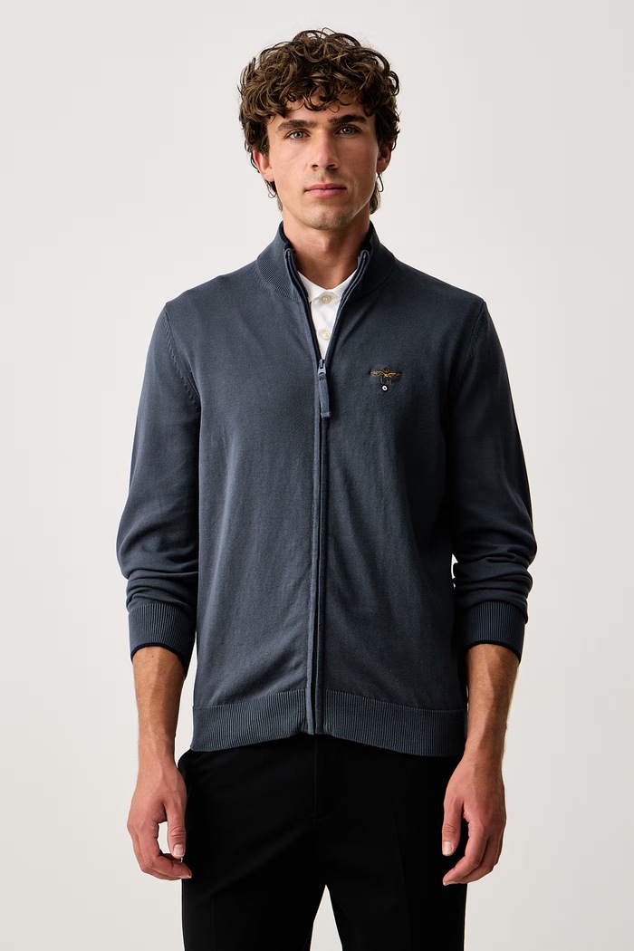 Aeronautica Militare Kardigan męski bawełniany niebieski MA1632UL00506