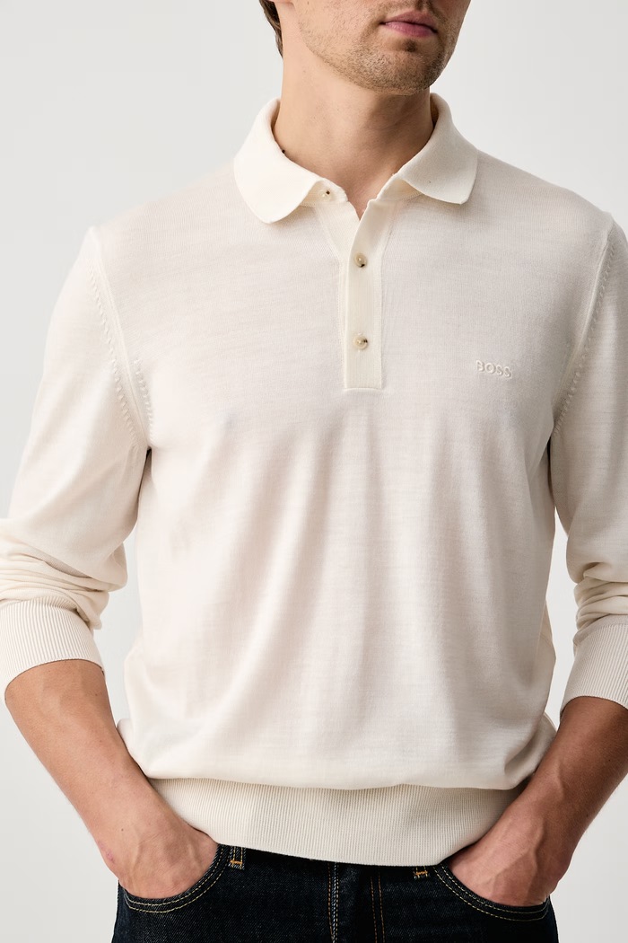 Sweter męski wełniany H-Lancione-L BOSS 50571927 beżowy