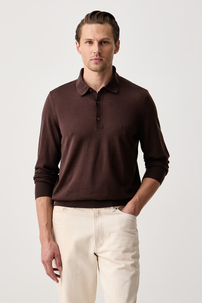 BOSS Sweter męski wełniany H-Lancione-L brązowy 50571927