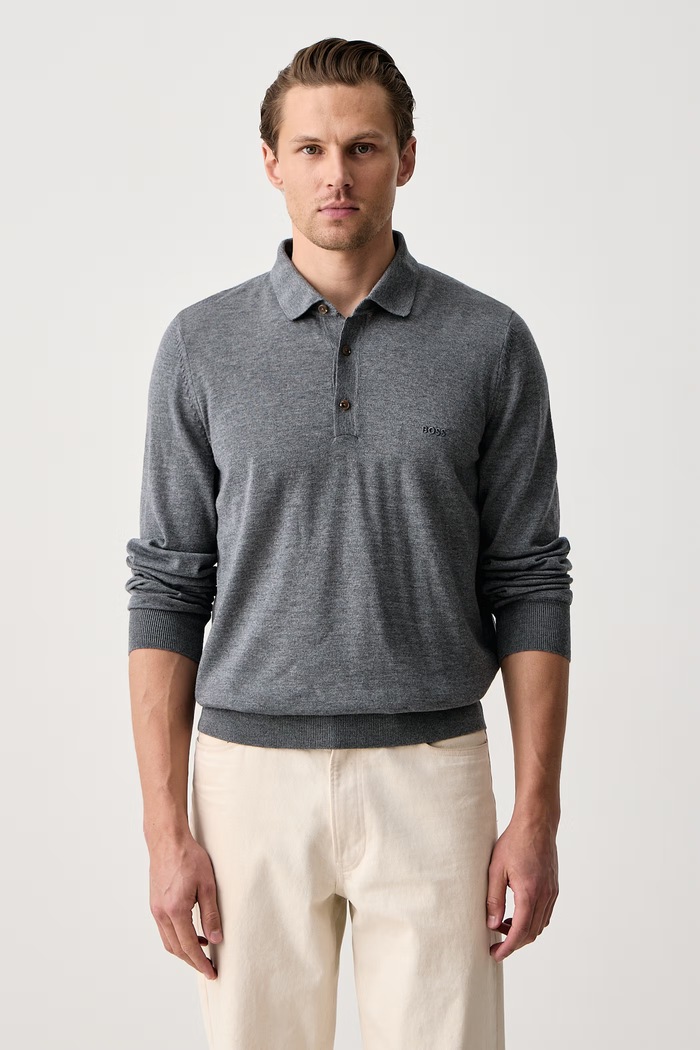 BOSS Sweter męski wełniany H-Lancione-L szary 50571927