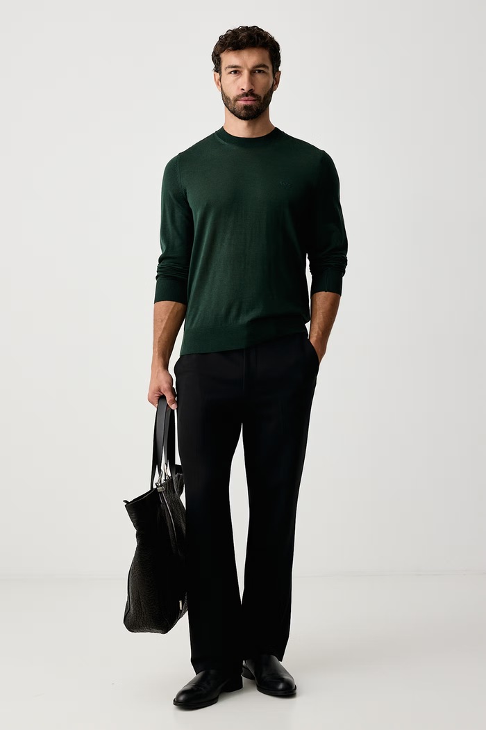 BOSS Sweter męski wełniany H-Leno-L 50571914 zielony AW26