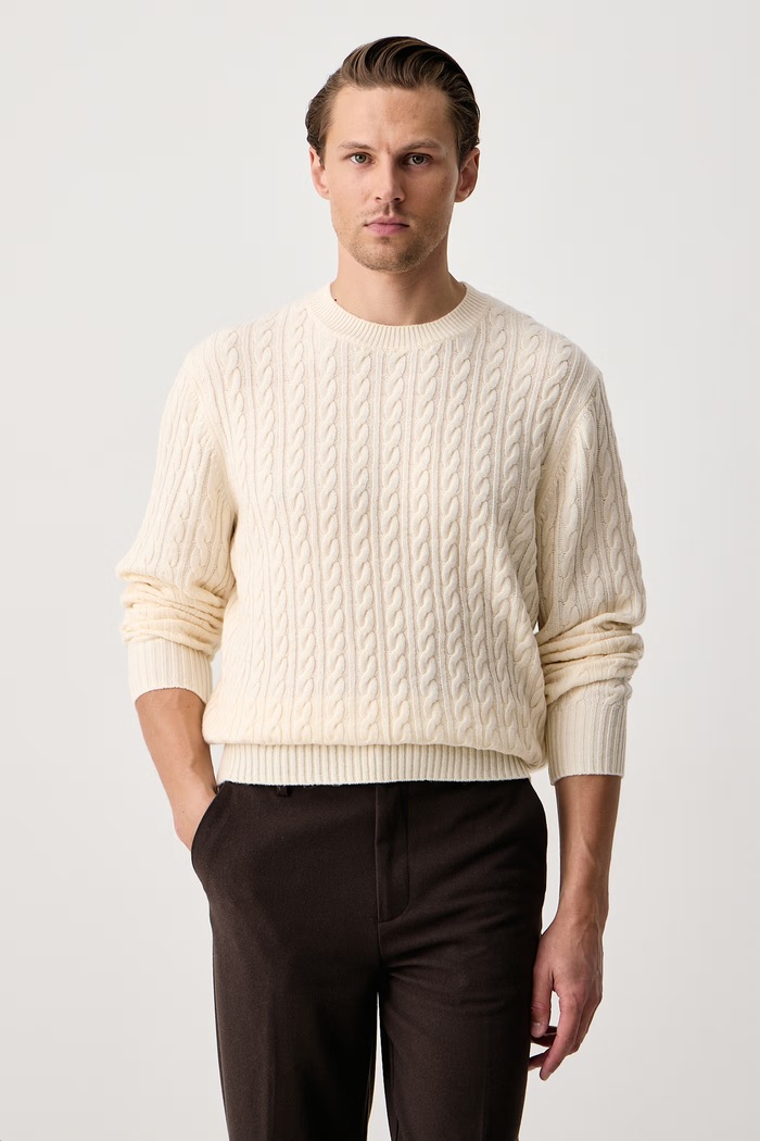 BOSS Sweter męski wełniany H-Furlan beżowy 50570645
