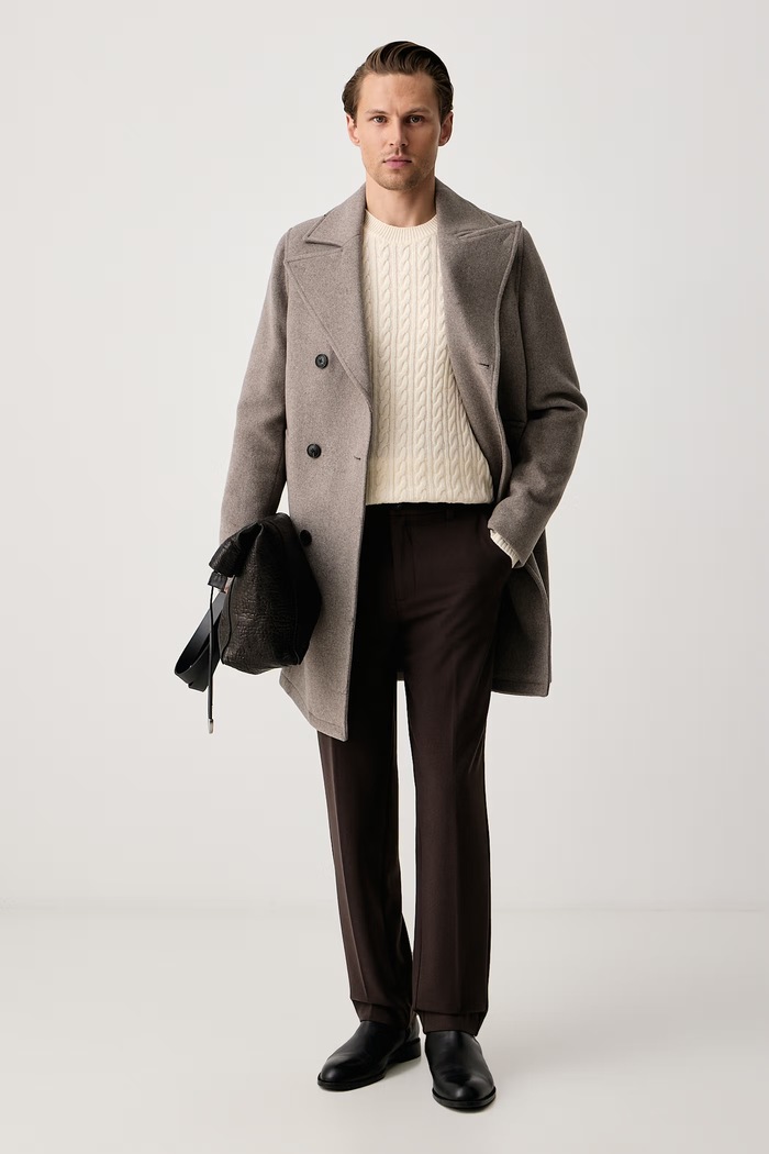BOSS Sweter męski wełniany H-Furlan 50570645 beżowy AW26