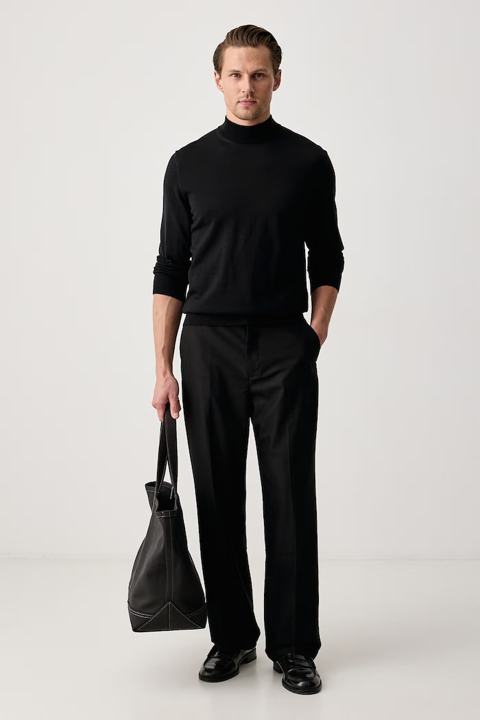 BOSS Półgolf męski wełniany H-Bjarno 50570642 czarny AW26
